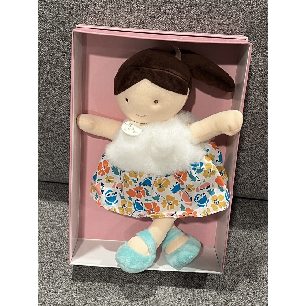 JoLiJou Paris Baby Cloth Doll Demoiselle Pretty Green Print Doudou et Compagnie